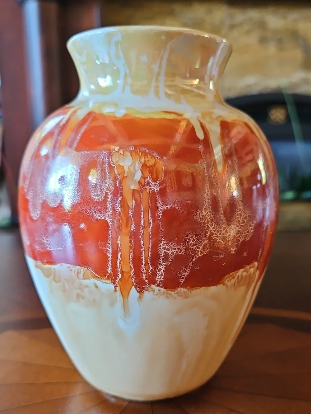 VTG Studio Art Pottery Vase Drip Glaze Sunset Orange & Cream